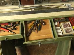 Green Wood Cabinet with contents