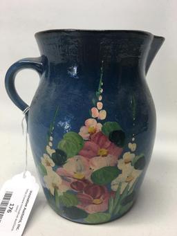 Vintage Stoneware Pitcher W/Hand Painted Florals
