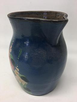 Vintage Stoneware Pitcher W/Hand Painted Florals