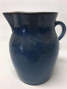 Vintage Stoneware Pitcher W/Hand Painted Florals