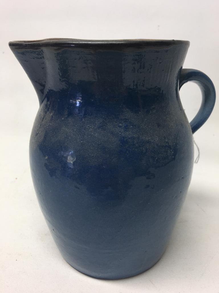 Vintage Stoneware Pitcher W/Hand Painted Florals