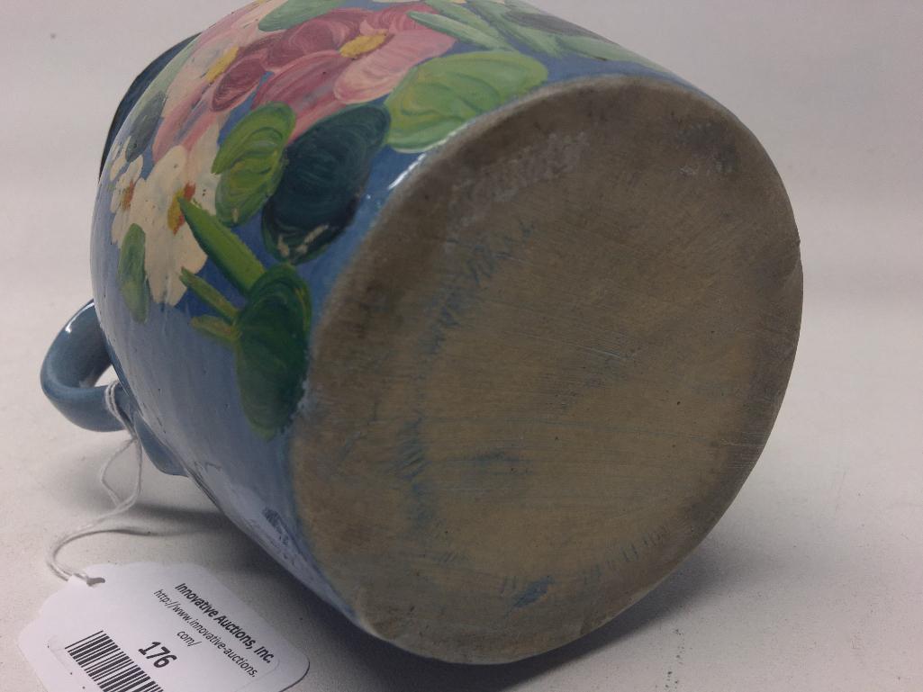Vintage Stoneware Pitcher W/Hand Painted Florals