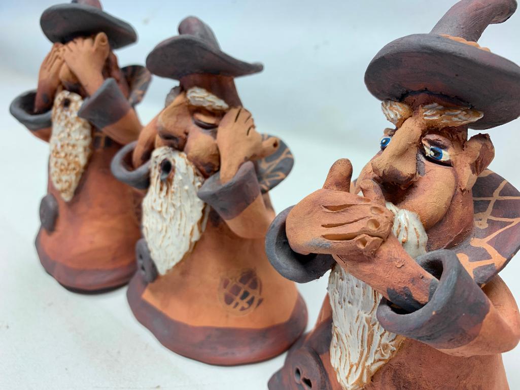 (3) Pottery Period Men "Hear No Evil, Speak No Evil, & See No Evil"