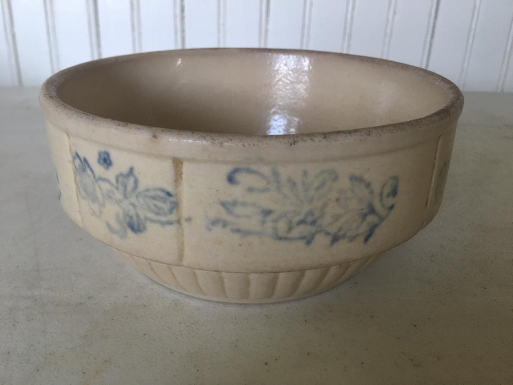 Stoneware Mixing Bowl W/Blue Stenciled Rim