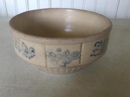 Stoneware Mixing Bowl W/Blue Stenciled Rim