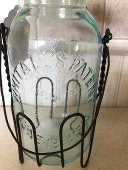 Antique Canning Jar In Wire Holder "Millville Atmospheric Fruit Jar"