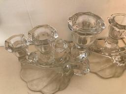 (2) Cambridge Glass Triple Candle Holders