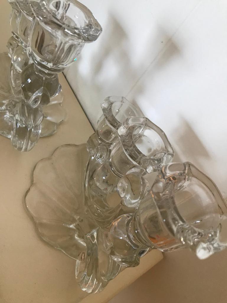 (2) Cambridge Glass Triple Candle Holders