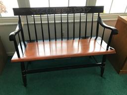 Signed Hitchcock Deacon's Bench W/Stenciled Design