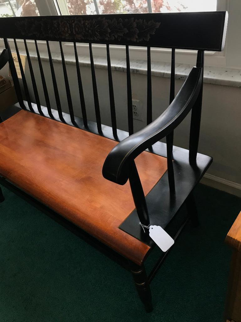 Signed Hitchcock Deacon's Bench W/Stenciled Design