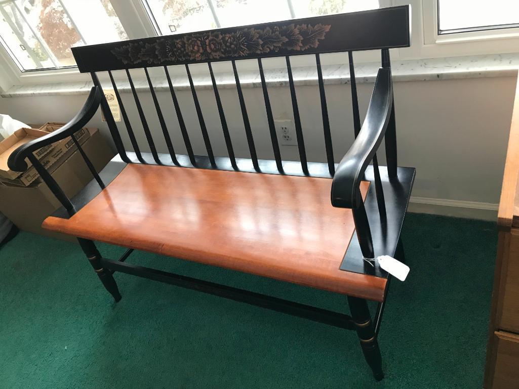 Signed Hitchcock Deacon's Bench W/Stenciled Design