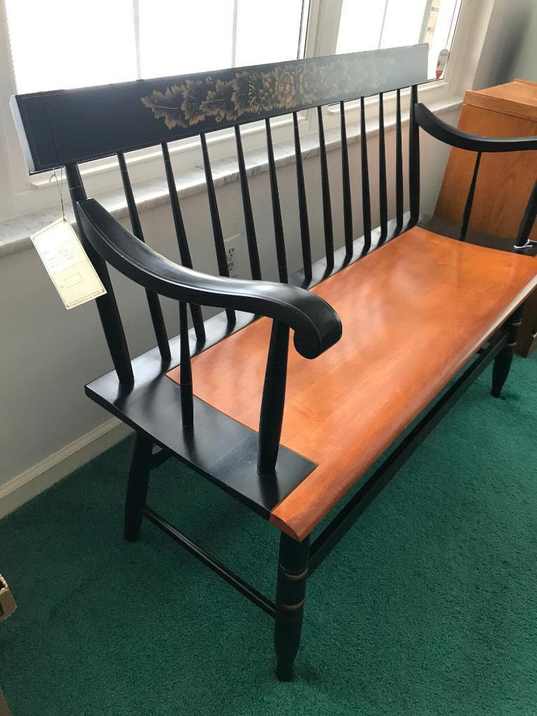 Signed Hitchcock Deacon's Bench W/Stenciled Design