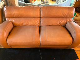 Leather 2-Cushion Couch W/Recliner On Each End