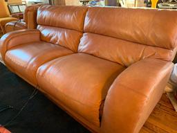 Leather 2-Cushion Couch W/Recliner On Each End
