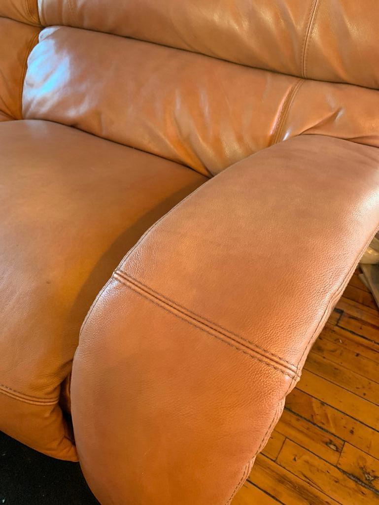 Leather 2-Cushion Couch W/Recliner On Each End