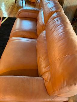 Leather 2-Cushion Couch W/Recliner On Each End