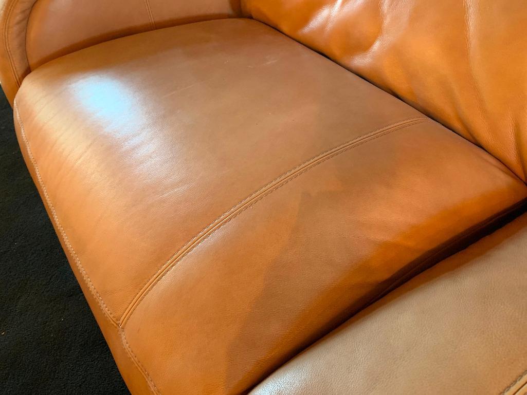 Leather 2-Cushion Couch W/Recliner On Each End