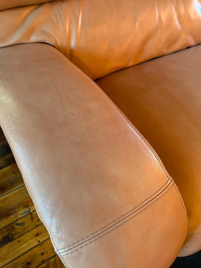 Leather 2-Cushion Couch W/Recliner On Each End