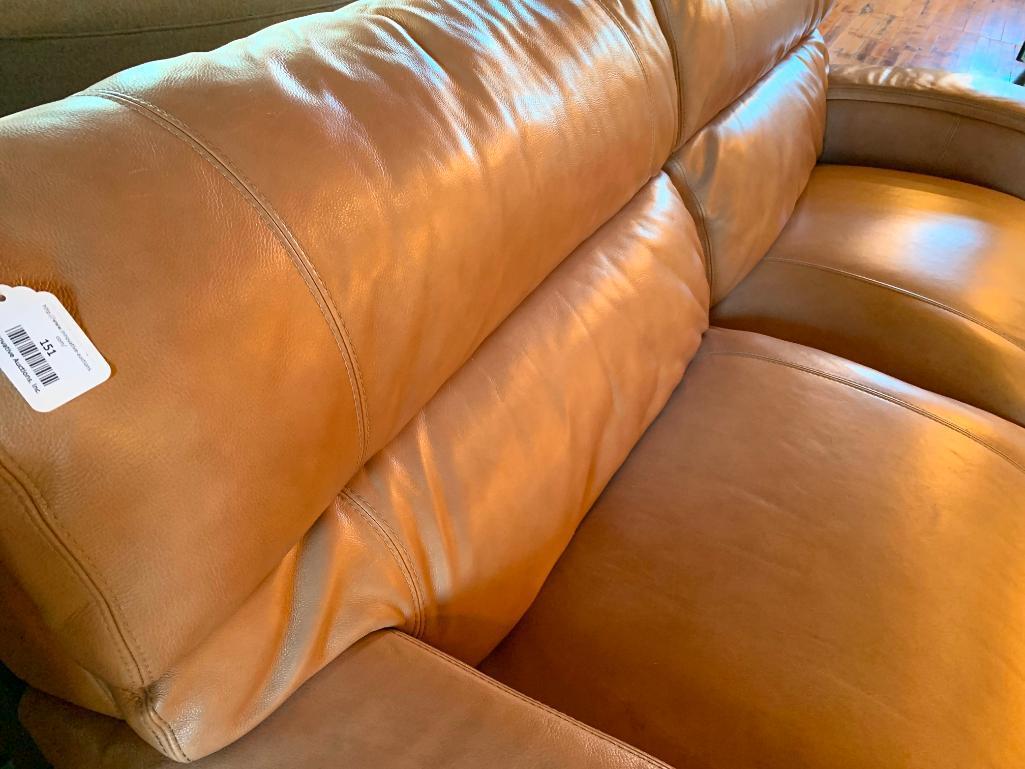Leather 2-Cushion Couch W/Recliner On Each End