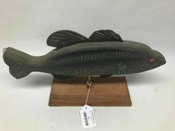 Wooden Carved & Painted Fish On Stand