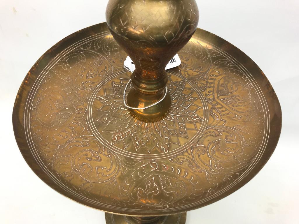 Engraved Brass Floor Candle Holder