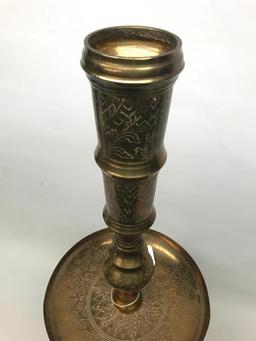 Engraved Brass Floor Candle Holder