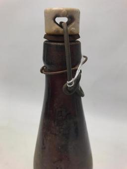 Millville Bottle Works 1888 Amber Bottle W/Porcelain Stopper