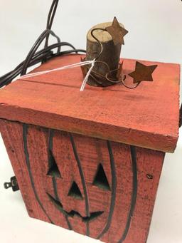 Wooden Lighted Pumpkin Box