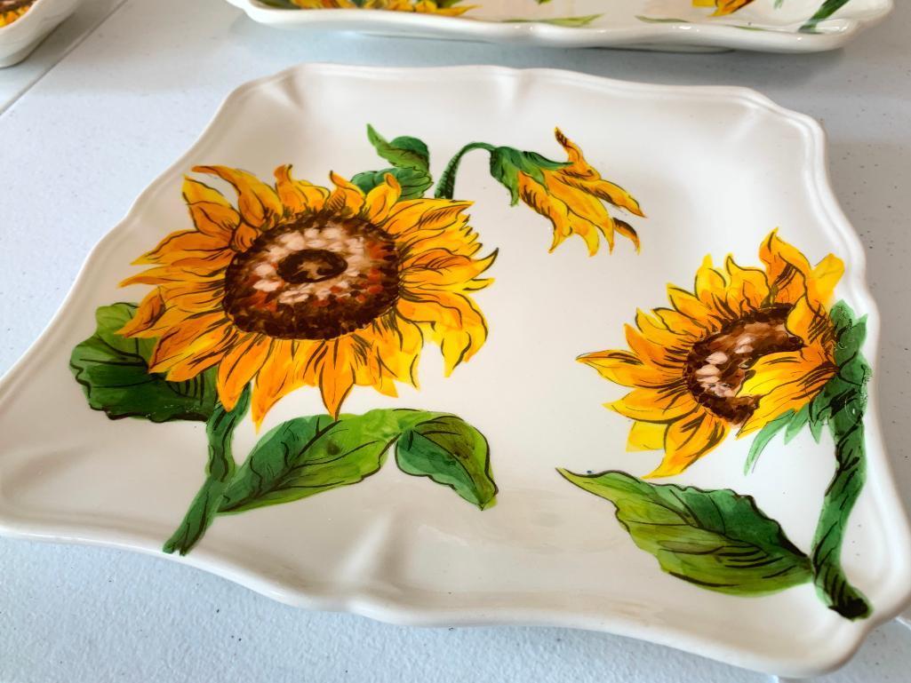 (4) "Maxcerna" Ceramic Serving Trays W/Sunflower Design