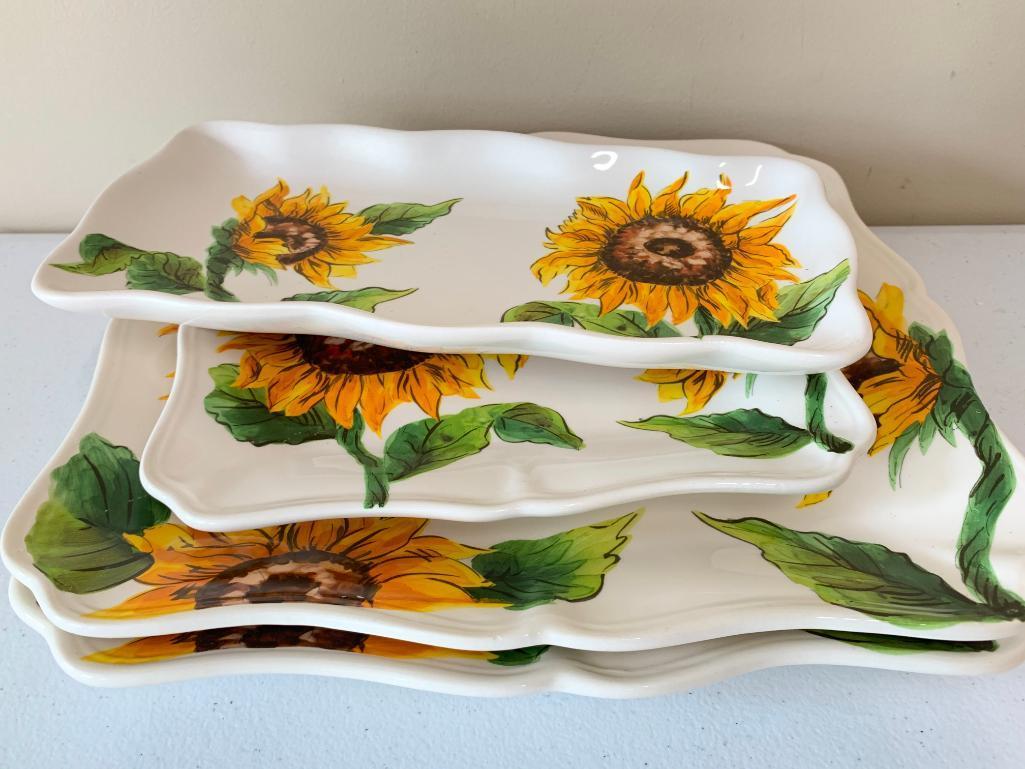 (4) "Maxcerna" Ceramic Serving Trays W/Sunflower Design