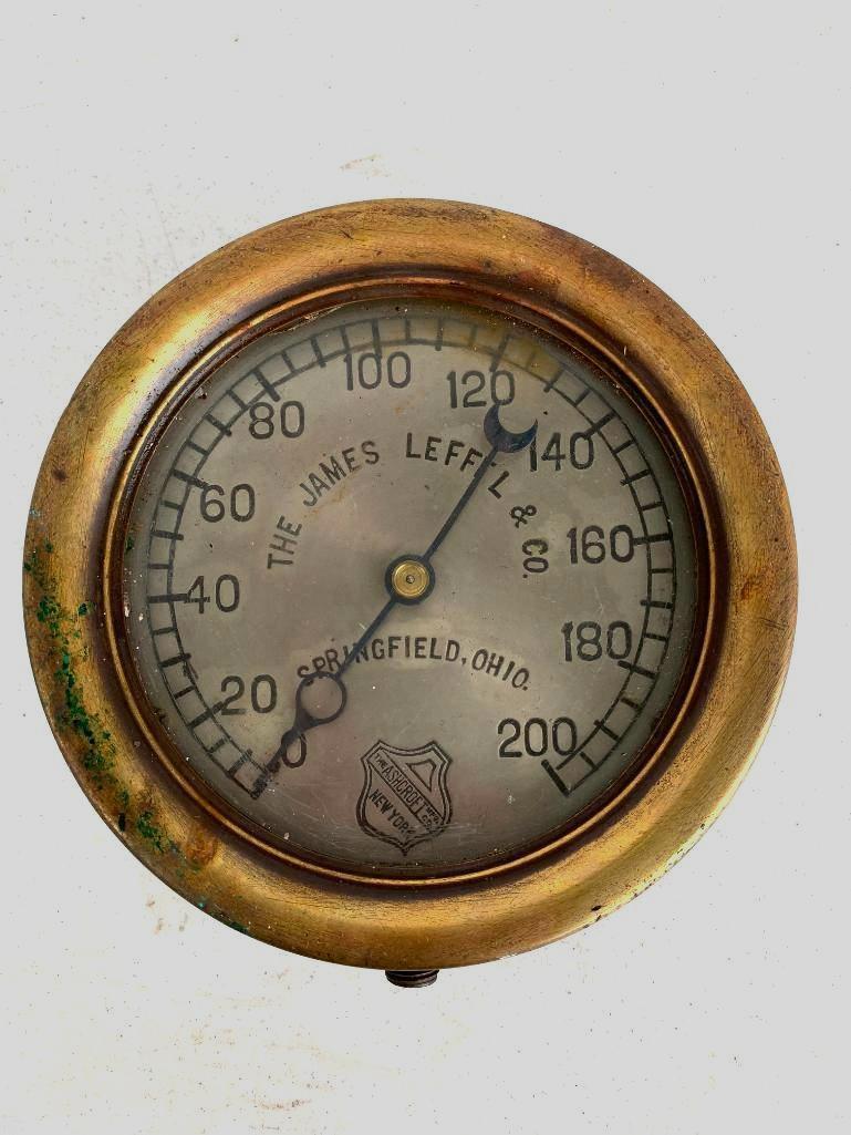 The James Leffel & Co Pressure Gauge Springfield, OH. This Item is 6" in Diameter