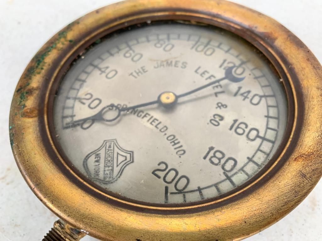 The James Leffel & Co Pressure Gauge Springfield, OH. This Item is 6" in Diameter
