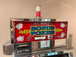 Bonus Poker Slot Machine w/Keys. This is 42" Tall x 24" Wide x 20" Deep - As Pictured