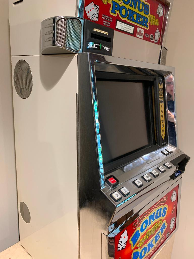 Bonus Poker Slot Machine w/Keys. This is 42" Tall x 24" Wide x 20" Deep - As Pictured