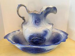Porcelain Water Pitcher & Basin. Basin is 5" x 19" x 13"
