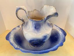 Porcelain Water Pitcher & Basin. Basin is 5" x 19" x 13"