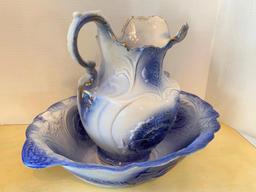 Porcelain Water Pitcher & Basin. Basin is 5" x 19" x 13"