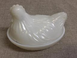 Small Vintage Milk Glass Hen on a Nest