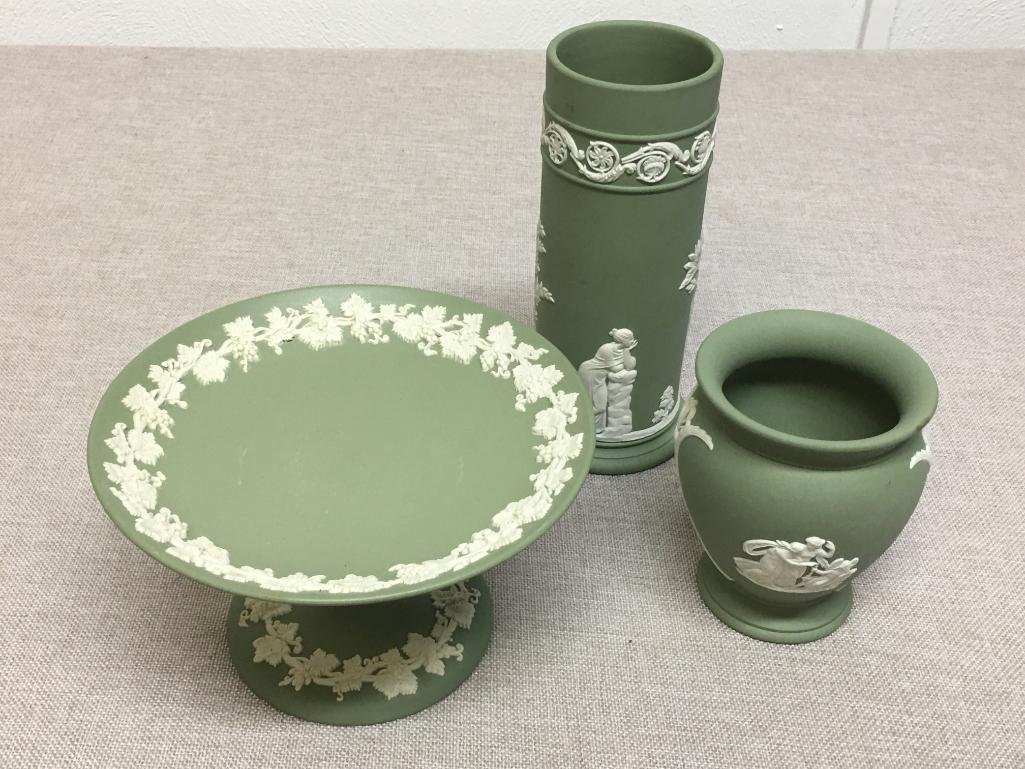 Three Piece Green Wedgewood Set