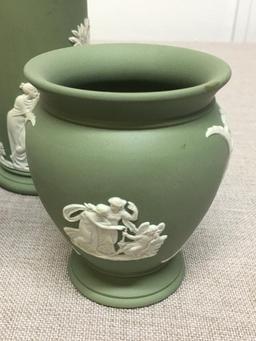 Three Piece Green Wedgewood Set