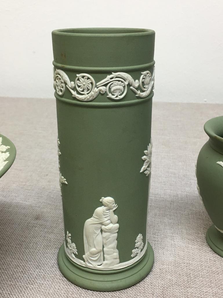 Three Piece Green Wedgewood Set
