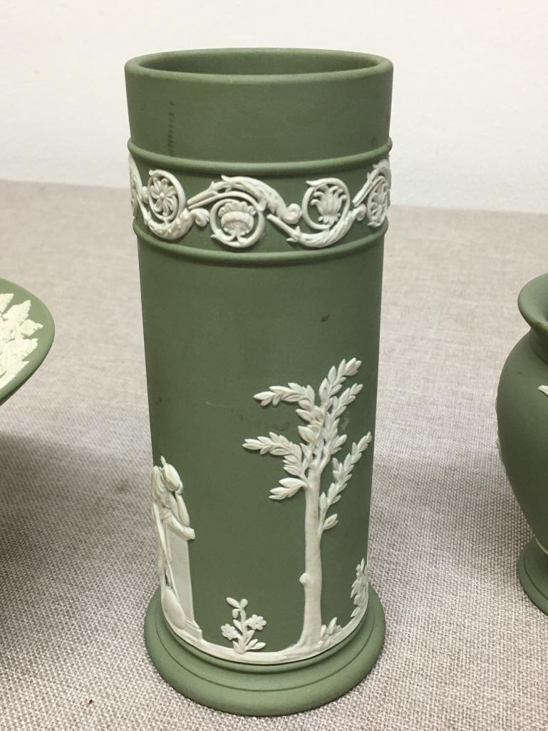 Three Piece Green Wedgewood Set