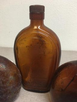 Group of Three Vintage Amber Bottles