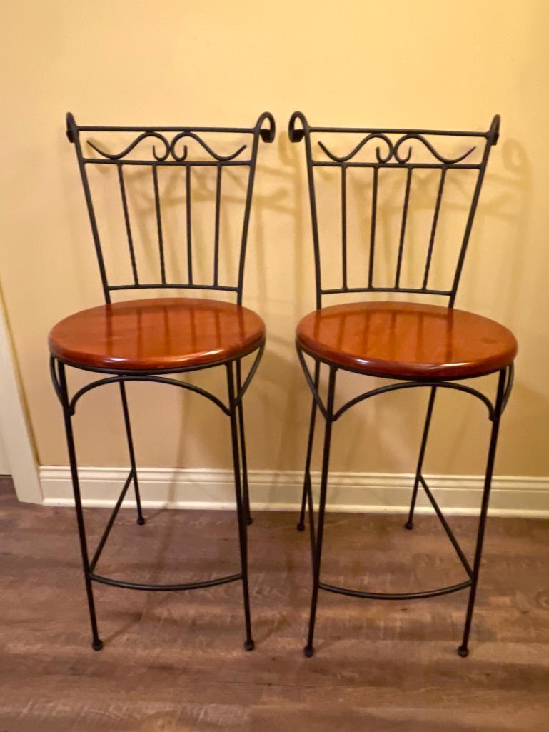 Pair of Metal and Wood Bar Stools