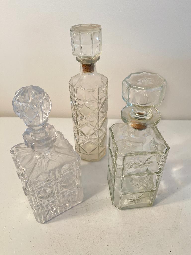 Group of 3 Vintage Clear Glass Decanters