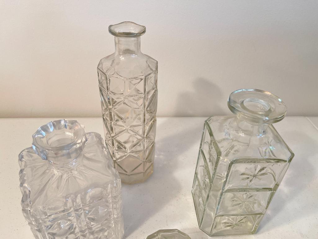 Group of 3 Vintage Clear Glass Decanters