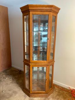 Wooden Corner Cabinet with Glass Shelves