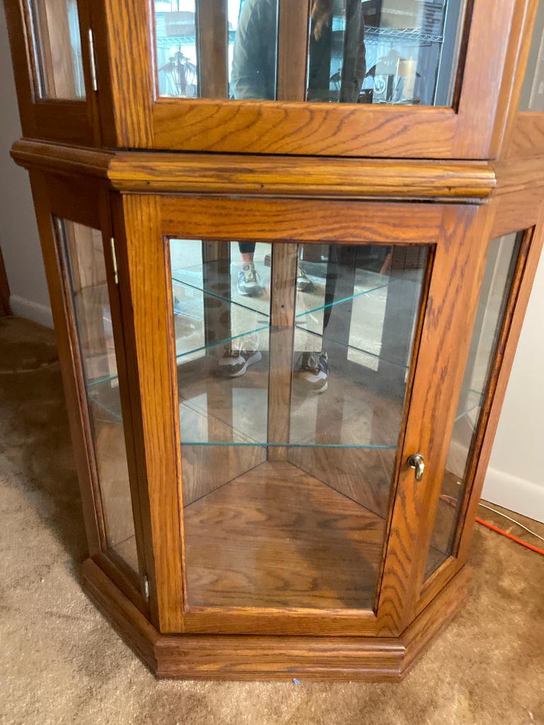 Wooden Corner Cabinet with Glass Shelves