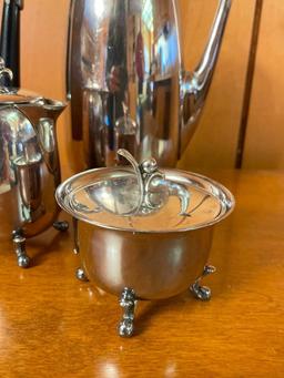 Vintage Silver on Copper Coffee Pot and Creamer/Sugar Set