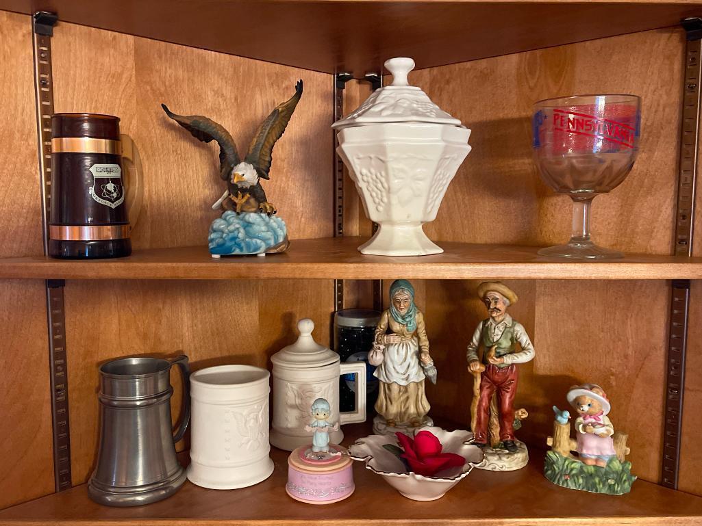 Shelf Lot of Figurines and Glasses